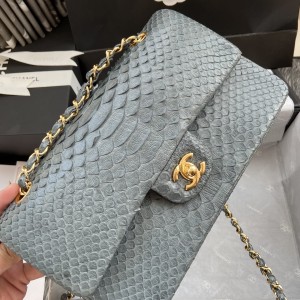 「#10061」Chanel South African python leather custom model with full deerskin lining 01112 25.5*7*16CM