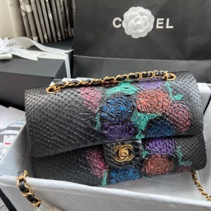 「#10064」Chanel South African python leather custom model with full deerskin lining 01112 25.5*7*16CM