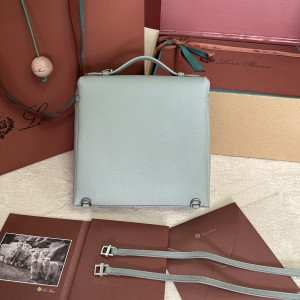 「#7101」Loro pian Extra Pocket L23.5 silver buckle - FAM6491 - 21✖️23.5✖️8cm - Bean gray green