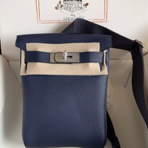「#4114」 Hermes Blue HAC A DOS 18*8*25.5cm
