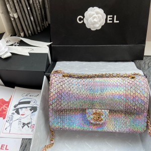「#10067」Chanel South African python leather custom model with full deerskin lining 01112 25.5*7*16CM