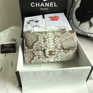 「#10071」Chanel South African python leather custom model with full deerskin lining 01112 25.5*7*16CM