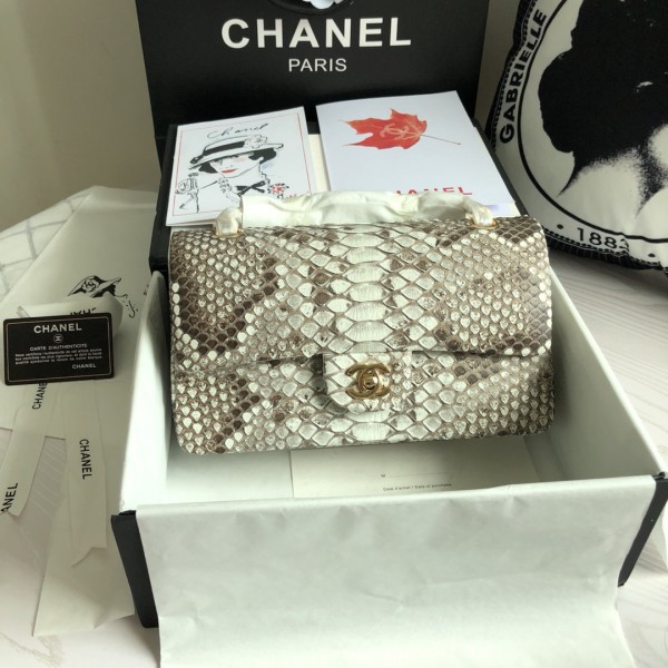 「#10071」Chanel South African python leather custom model with full deerskin lining 01112 25.5*7*16CM