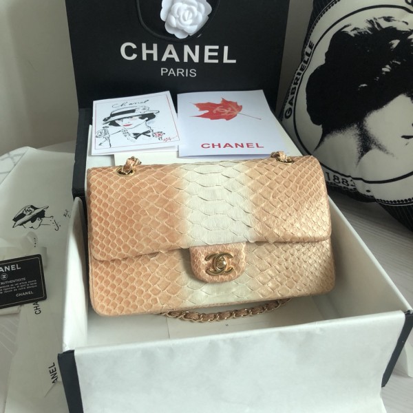 「#10075」Chanel South African python leather custom model with full deerskin lining 01112 25.5*7*16CM