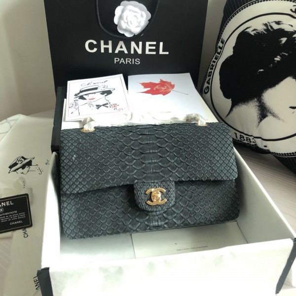「#10076」Chanel South African python leather custom model with full deerskin lining 01112 25.5*7*16CM
