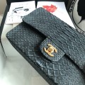 「#10076」Chanel South African python leather custom model with full deerskin lining 01112 25.5*7*16CM