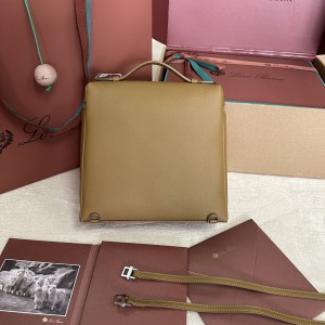 「#7109」Loro pian Extra Pocket L23.5 silver buckle - FAM6491 - 21✖️23.5✖️8cm - jungle brown