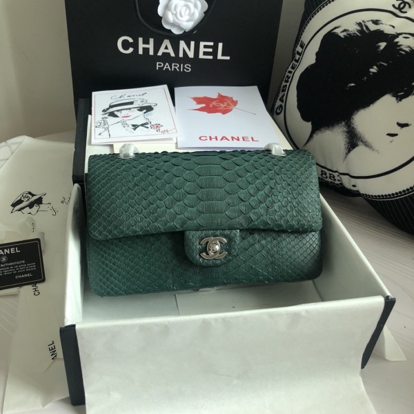「#10078」Chanel South African python leather custom model with full deerskin lining 01112 25.5*7*16CM