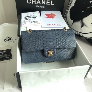 「#10080」Chanel South African python leather custom model with full deerskin lining 01112 25.5*7*16CM