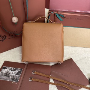 「#7113」Loro pian Extra Pocket L23.5 silver buckle - FAM6491 - 21✖️23.5✖️8cm - tobacco brown