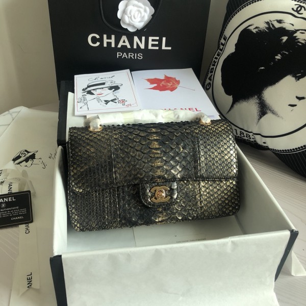 「#10091」Chanel South African python leather custom model with full deerskin lining 01112 25.5*7*16CM