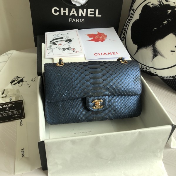 「#10094」Chanel South African python leather custom model with full deerskin lining 01112 25.5*7*16CM