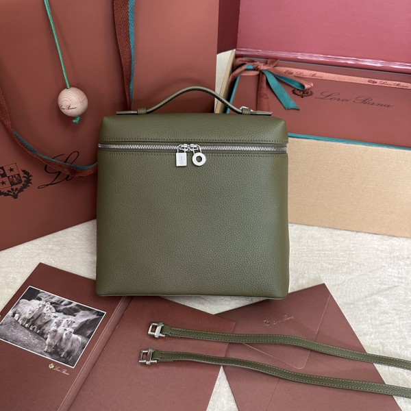 「#7116」Loro pian Extra Pocket L23.5 silver buckle - FAM6491 - 21✖️23.5✖️8cm - olive green