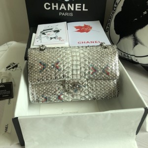 「#10095」Chanel South African python leather custom model with full deerskin lining 01112 25.5*7*16CM