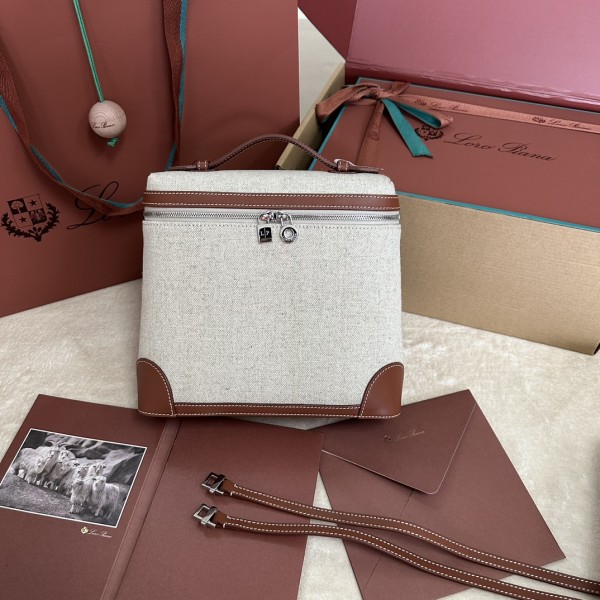 「#7119」Loro pian Extra Pocket L23.5 silver buckle - FAM6491 - 21✖️23.5✖️8cm - canvas brown