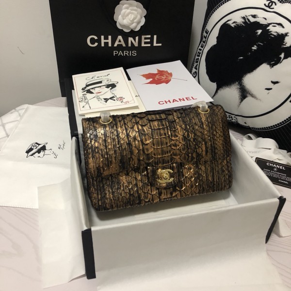 「#10103」Chanel South African python leather custom model with full deerskin lining 01112 25.5*7*16CM