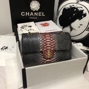 「#10107」Chanel South African python leather custom model with full deerskin lining 01112 25.5*7*16CM
