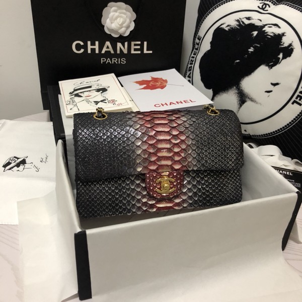 「#10107」Chanel South African python leather custom model with full deerskin lining 01112 25.5*7*16CM