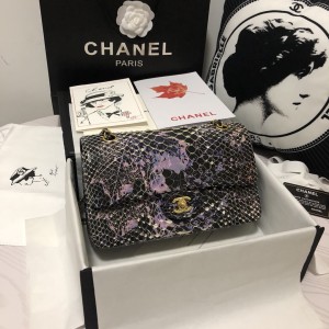 「#10108」Chanel South African python leather custom model with full deerskin lining 01112 25.5*7*16CM