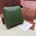 「#7123」Loro pian Extra Pocket L23.5 silver buckle - FAI8511 - 21✖️23.5✖️8cm - lichen green，Ostrich skin