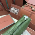 「#7123」Loro pian Extra Pocket L23.5 silver buckle - FAI8511 - 21✖️23.5✖️8cm - lichen green，Ostrich skin