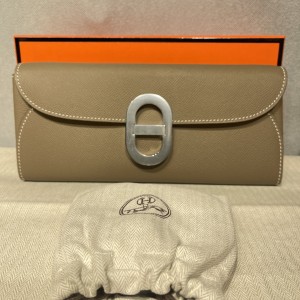 「#4123」Hermès Elephant Grey Silver Buckle Chaine d'Ancre to go 24*10*2.5cm