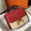 「#4133」 Hermès bright red Constance gold buckle bag 19cm