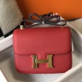 「#4133」 Hermès bright red Constance gold buckle bag 19cm