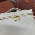 「#7128」Loro pian Extra Pocket L23.5 gold buckle - FAI8511 - 21✖️23.5✖️8cm - tender white，Ostrich skin