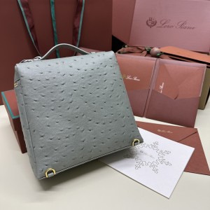 「#7130」Loro pian Extra Pocket L23.5 gold buckle - FAI8511 - 21✖️23.5✖️8cm - eucalyptus，Ostrich skin