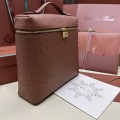 「#7131」Loro pian Extra Pocket L23.5 gold buckle - FAI8511 - 21✖️23.5✖️8cm - red brick color，Ostrich skin