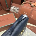 「#7132」Loro pian Extra Pocket L23.5 gold buckle - FAI8511 - 21✖️23.5✖️8cm - midnight blue，Ostrich skin