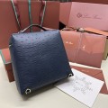 「#7132」Loro pian Extra Pocket L23.5 gold buckle - FAI8511 - 21✖️23.5✖️8cm - midnight blue，Ostrich skin