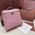 「#7133」Loro pian Extra Pocket L23.5 gold buckle - FAI8511 - 21✖️23.5✖️8cm - Sakura powder，Ostrich skin