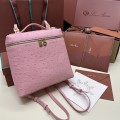 「#7133」Loro pian Extra Pocket L23.5 gold buckle - FAI8511 - 21✖️23.5✖️8cm - Sakura powder，Ostrich skin