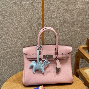 「#4136」Hermès pink silver buckle platinum bag 25cm