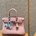 「#4136」Hermès pink silver buckle platinum bag 25cm