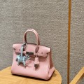 「#4136」Hermès pink silver buckle platinum bag 25cm
