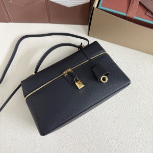 「#7134」Loro pian Extra bag L27 gold buckle - FAN4043 - 16cm*27 cm*10cm - deep sapphire blue