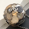 「#10136」 Chanel 24 show crystal ball bag rhinestones, gold, silver, and ruthenium metal, splicing 9cm