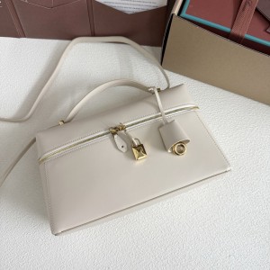 「#7139」Loro pian Extra bag L27 gold buckle - FAN4043 - 16cm*27 cm*10cm - Tender white