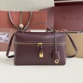 「#7140」Loro pian Extra bag L27 gold buckle - FAN4043 - 16cm*27 cm*10cm - red bean color