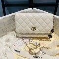 「#10150」Chanel Ohanel23b Lost Pearl Diamond Cube Chain WOC Bag 19cm