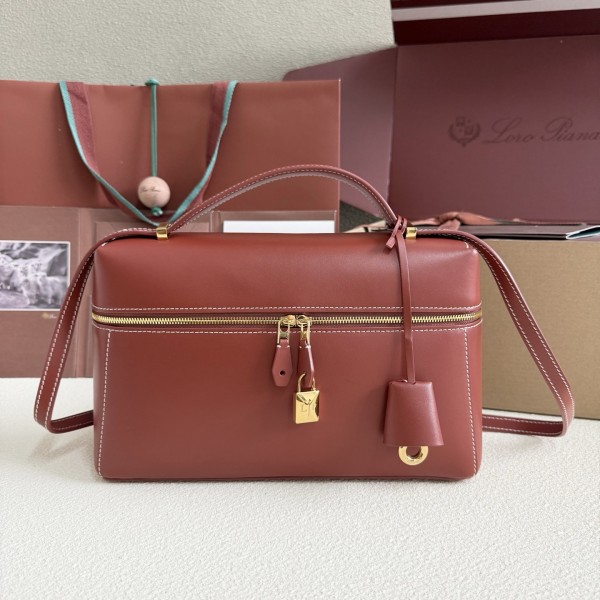 「#7145」Loro pian Extra bag L27 gold buckle - FAN4043 - 16cm*27 cm*10cm - reddish brown