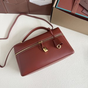 「#7145」Loro pian Extra bag L27 gold buckle - FAN4043 - 16cm*27 cm*10cm - reddish brown