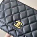 「#10171」Chanel black woc gold ball style flap bag 19cm