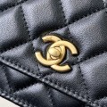 「#10171」Chanel black woc gold ball style flap bag 19cm