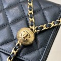 「#10171」Chanel black woc gold ball style flap bag 19cm