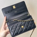 「#10171」Chanel black woc gold ball style flap bag 19cm