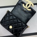 「#10175」Chanel 23p retro black and gold logo small square bag large size AS3125 14.5 *20*6cm
